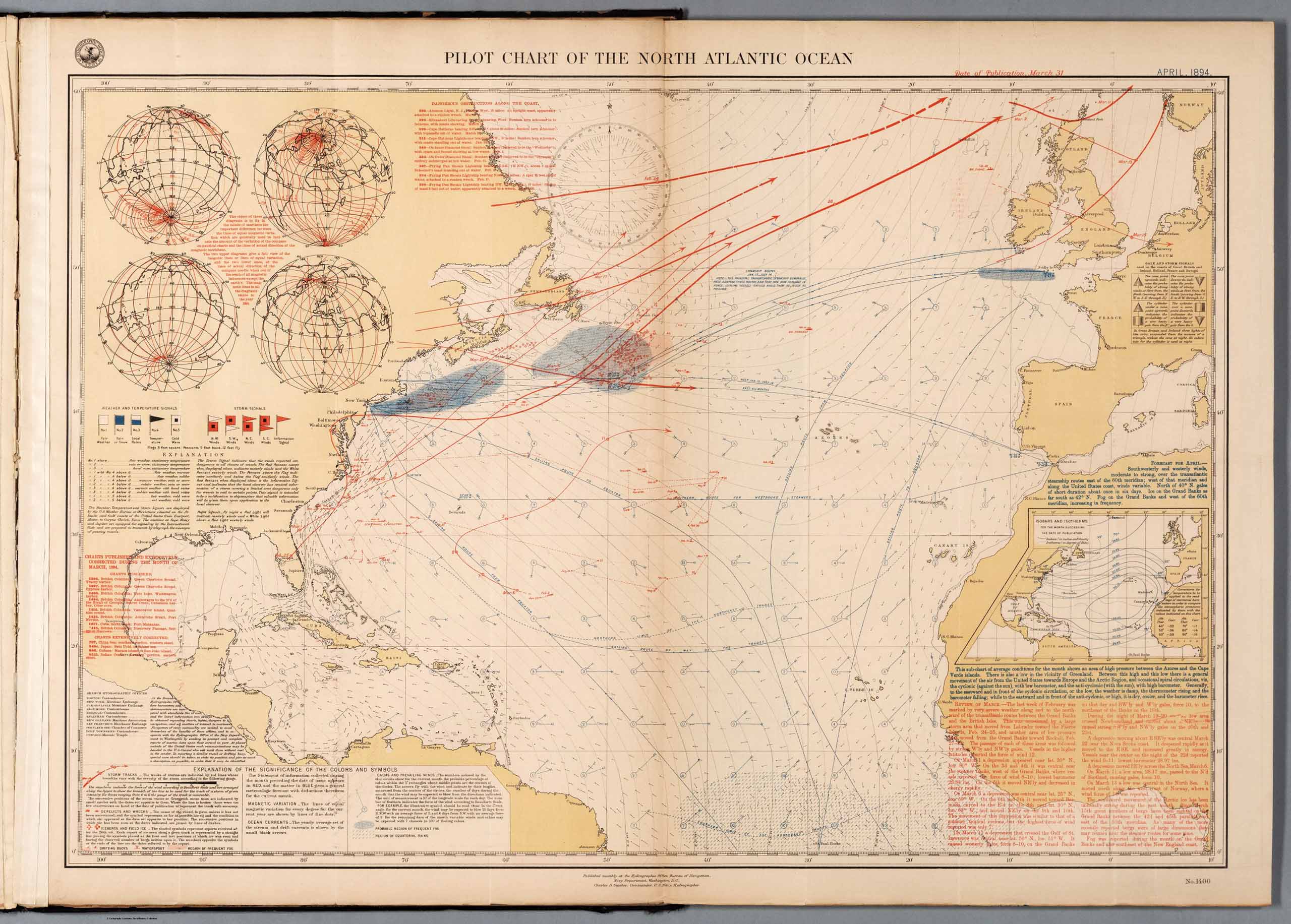 Pilot Chart of the North Atlantic Ocean, April 1894, US Navel Oceanographic Office. (David Rumsey Collection) https://www.davidrumsey.com/