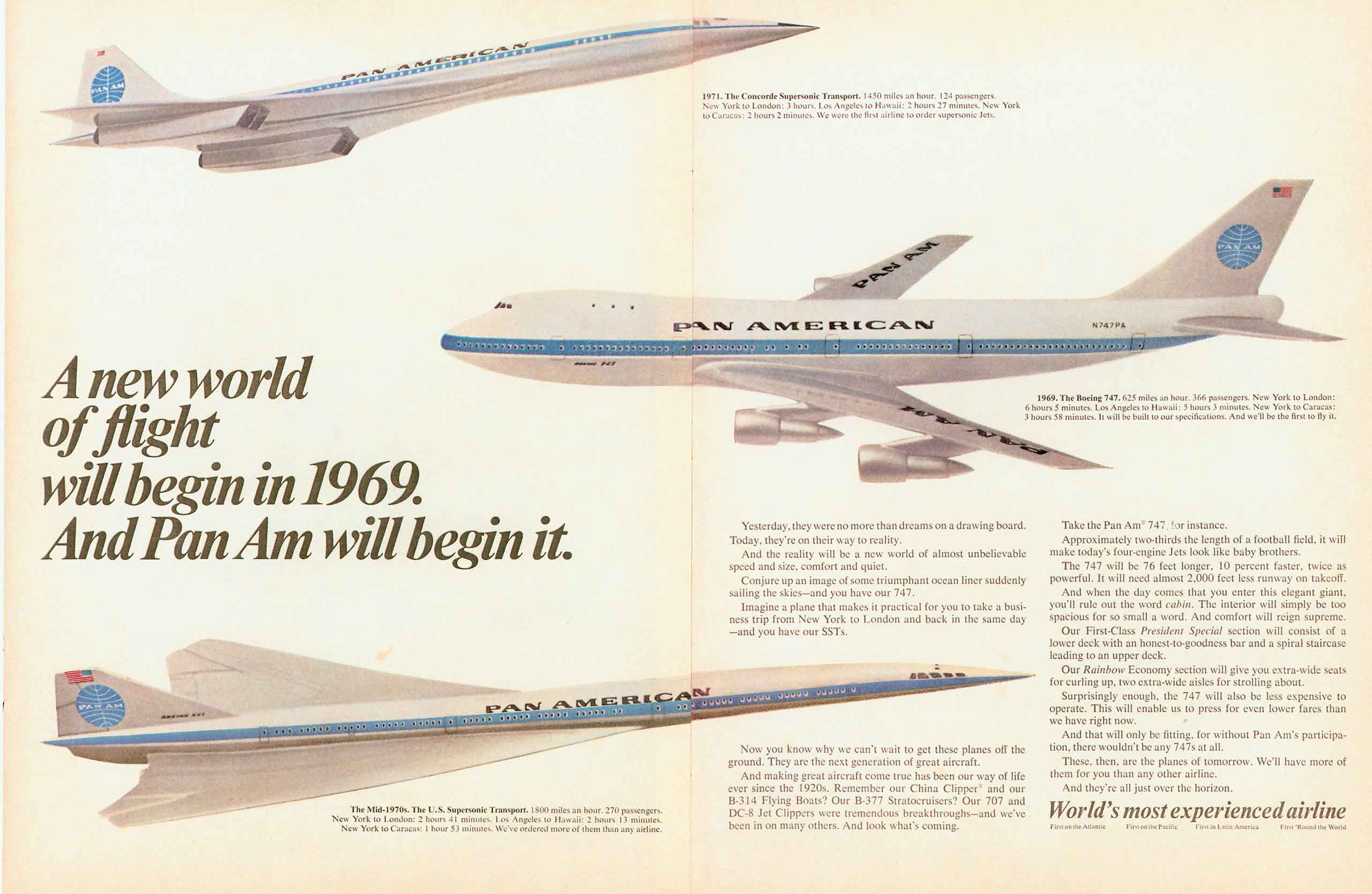 A new world of flight will begin in 1969. And Pan Am will begin it. (Pan Am Historical Foundation collection).