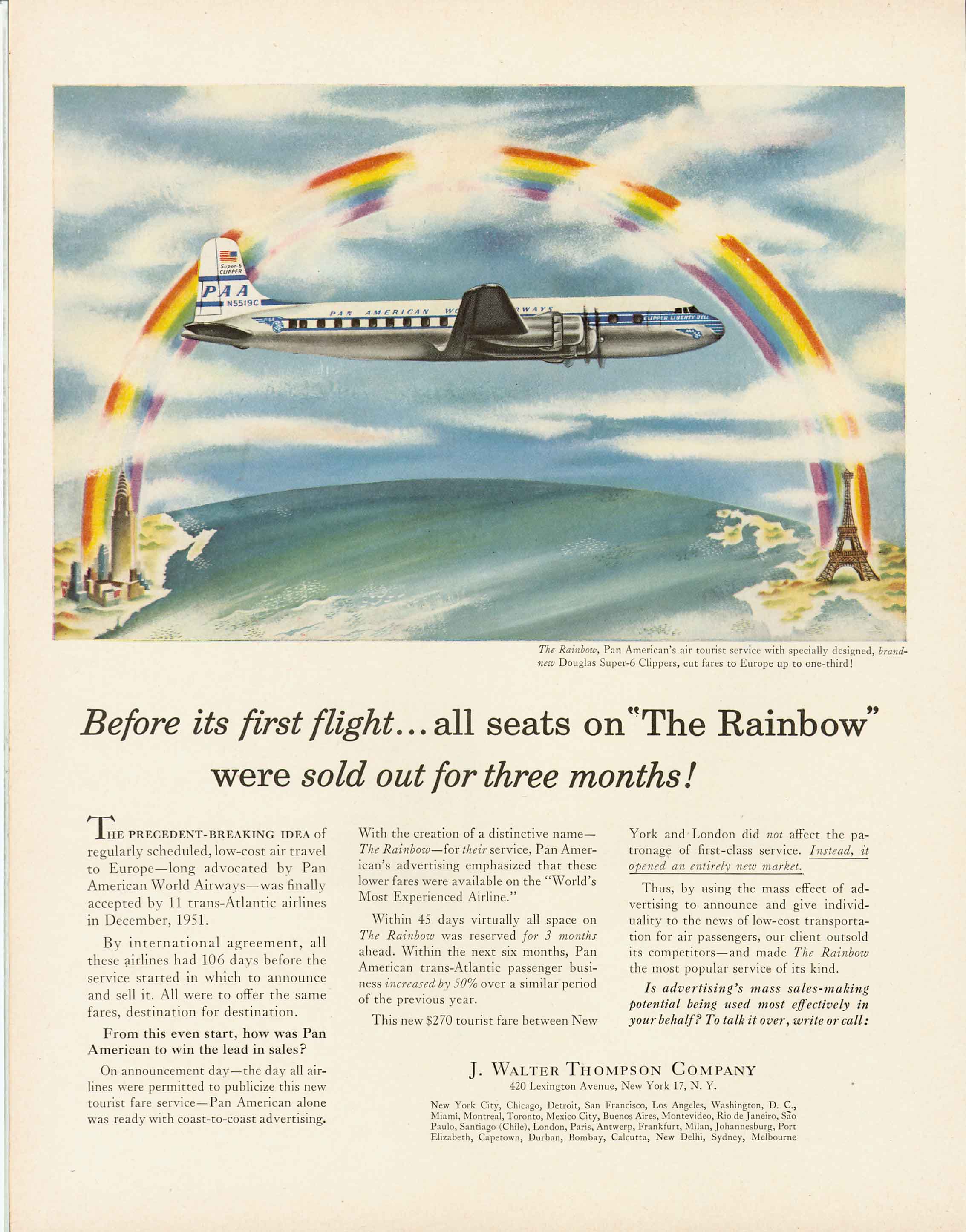 Before its flight...all seats on "The Rainbow" were sold out for three months! (Duke University, J. Walter Thompson collection).