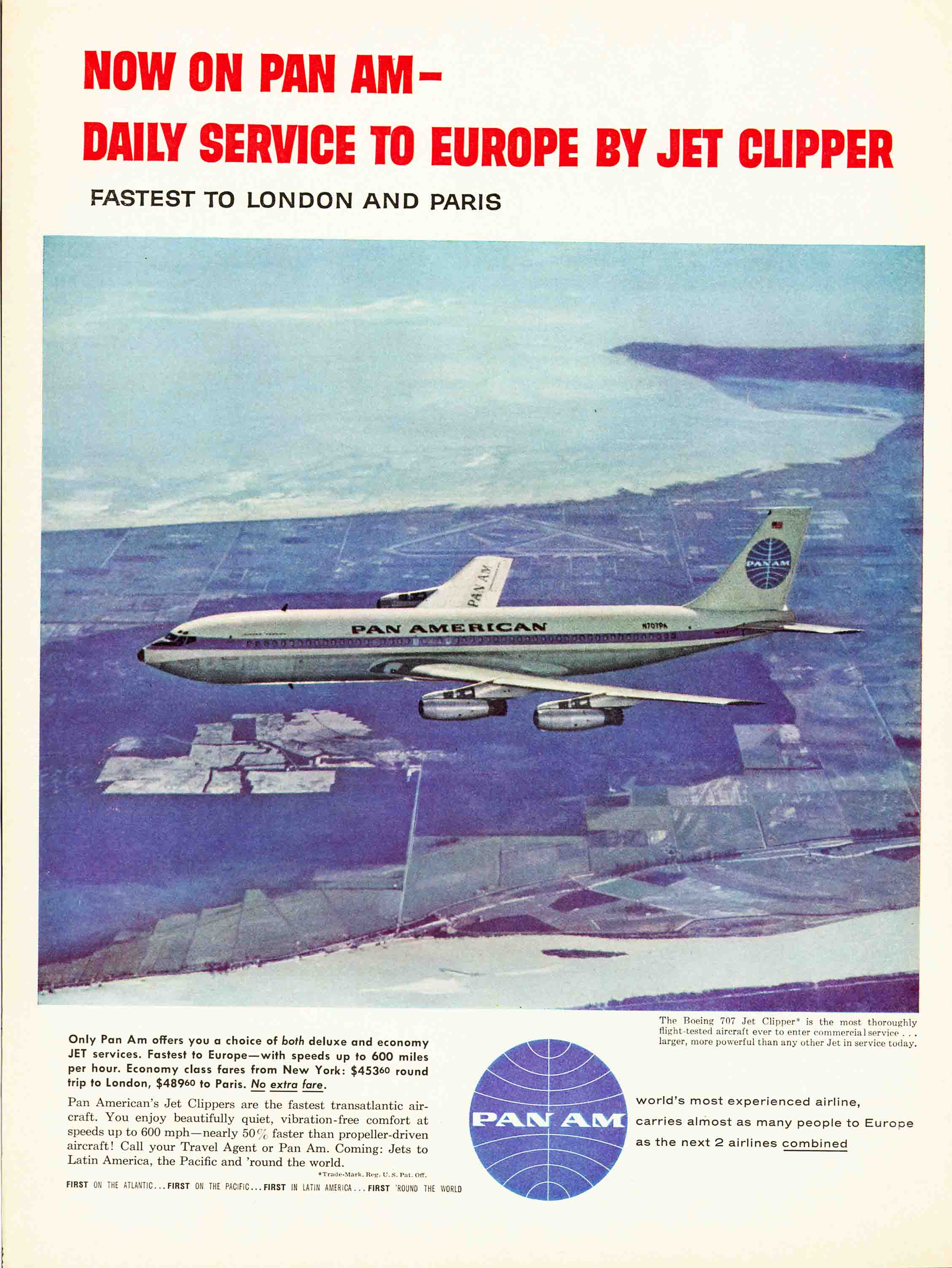 1958 New on Pan Am - Daily Service to Europe by Jet Clipper (Pan Am Historical Foundation collection).