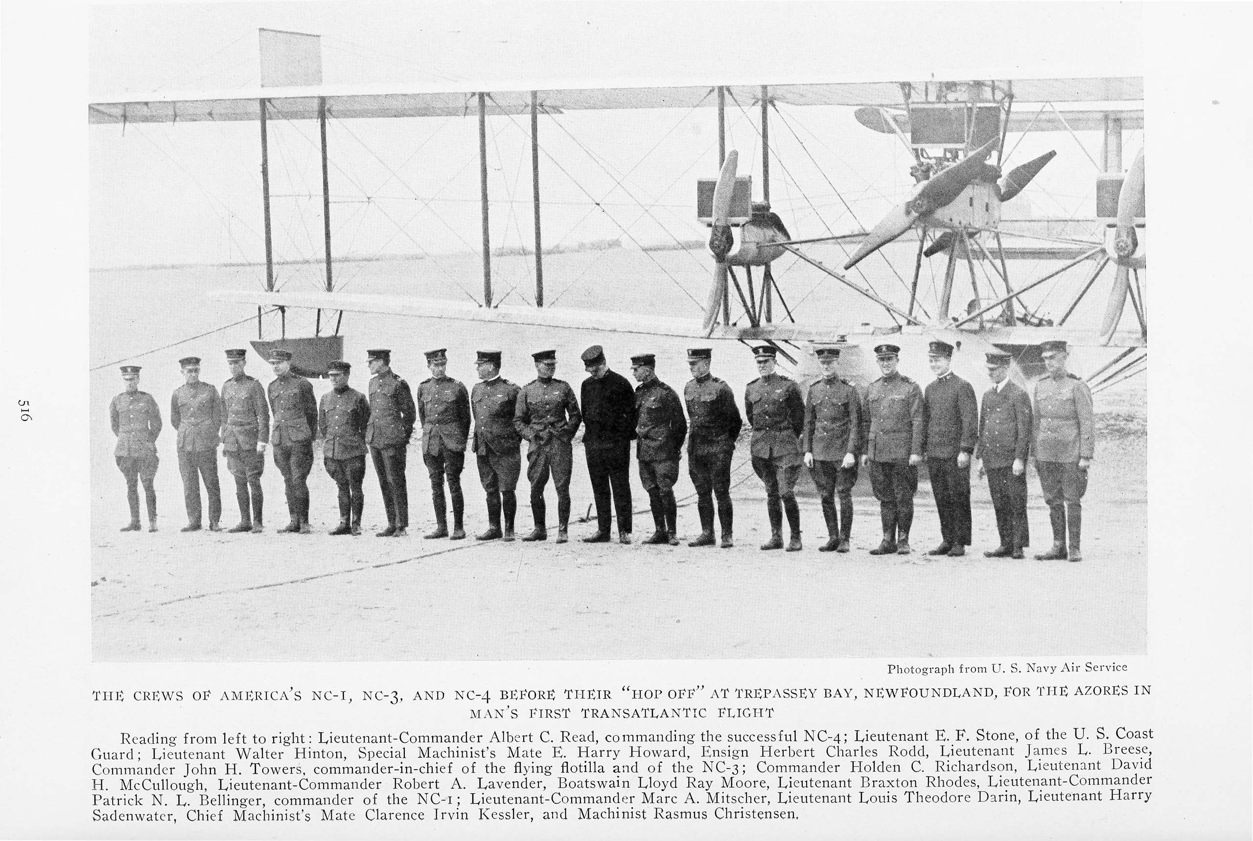 Crews of the three transatlantic NCs before taking off, National Geographic Magazine, 1919 (Biodiversity Heritage Library via Wikimedia. https://www.biodiversitylibrary.org/bibliography/44502)