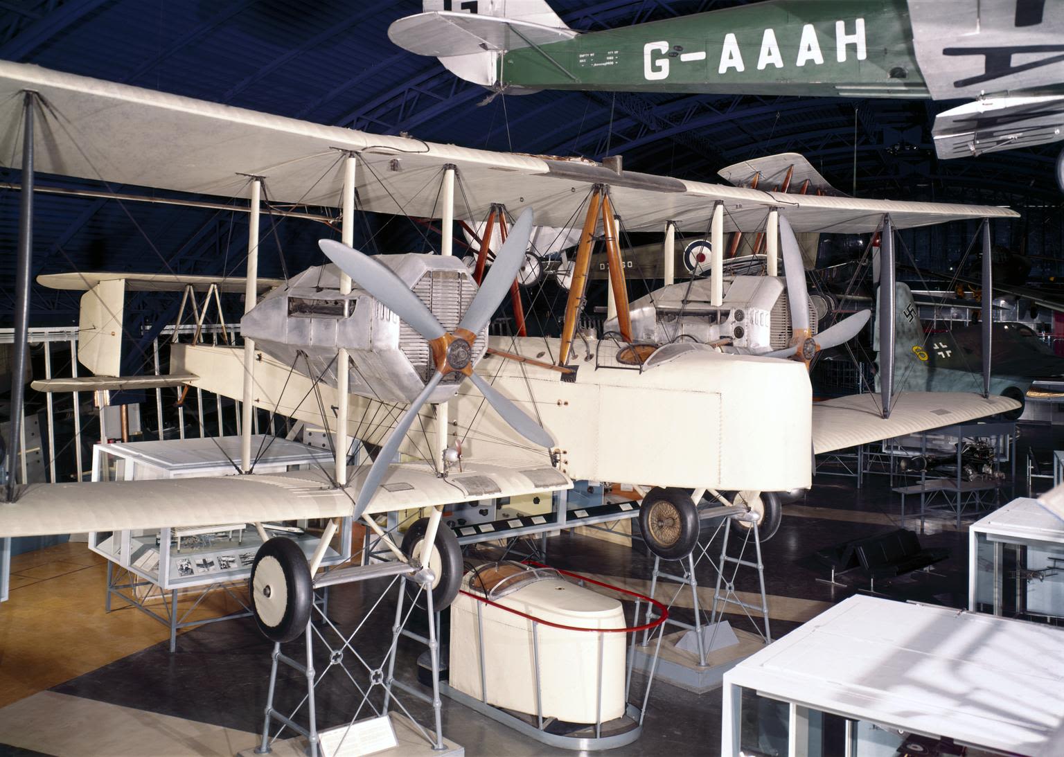 On Display, Alcott & Brown's Vickers-Vimy Biplane, 1919.  (Courtesy of the Science Museum Group, Creative Commons) License.at the Science Museum, Londong Alcott & Brown's Vickerr-Vimy Biplane, 1919