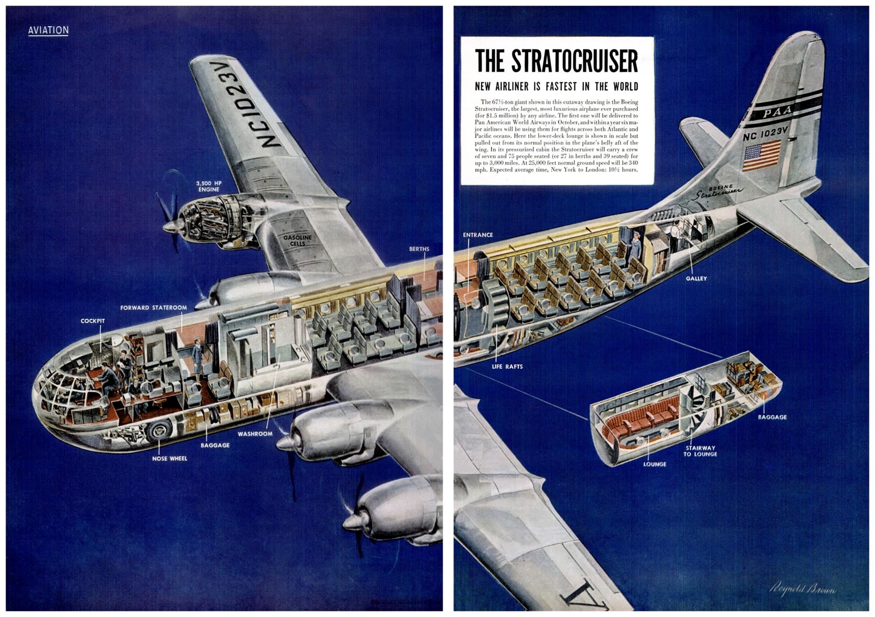 1948 Boeing 377 Stratocruiser cutaway (Reynolds Brown, LIFE Magazine 1948, Duke University, John Hartman Center).