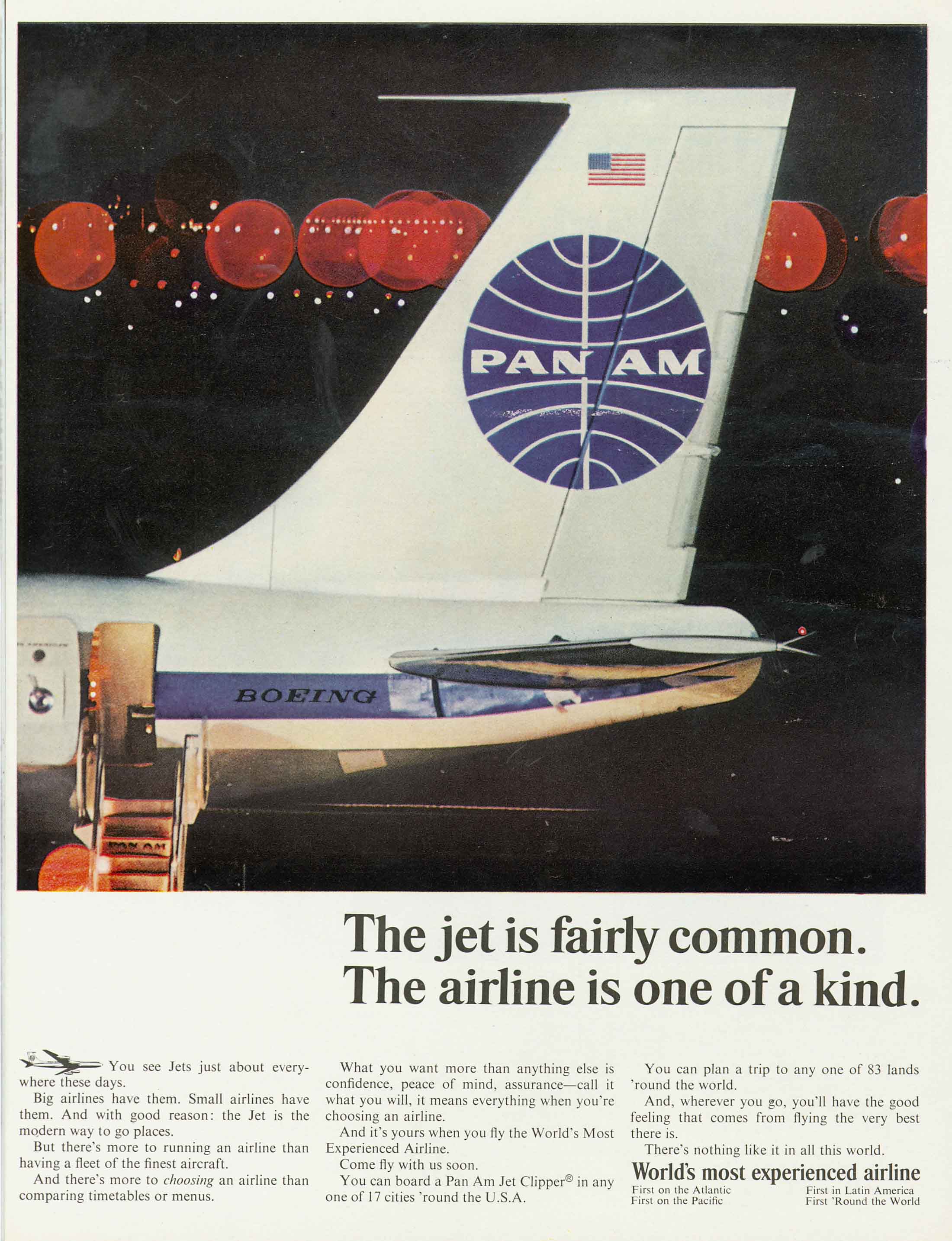 The jet is fairly common. The airline is one of a kind. 1965 (Pan Am Historical Foundation collection).