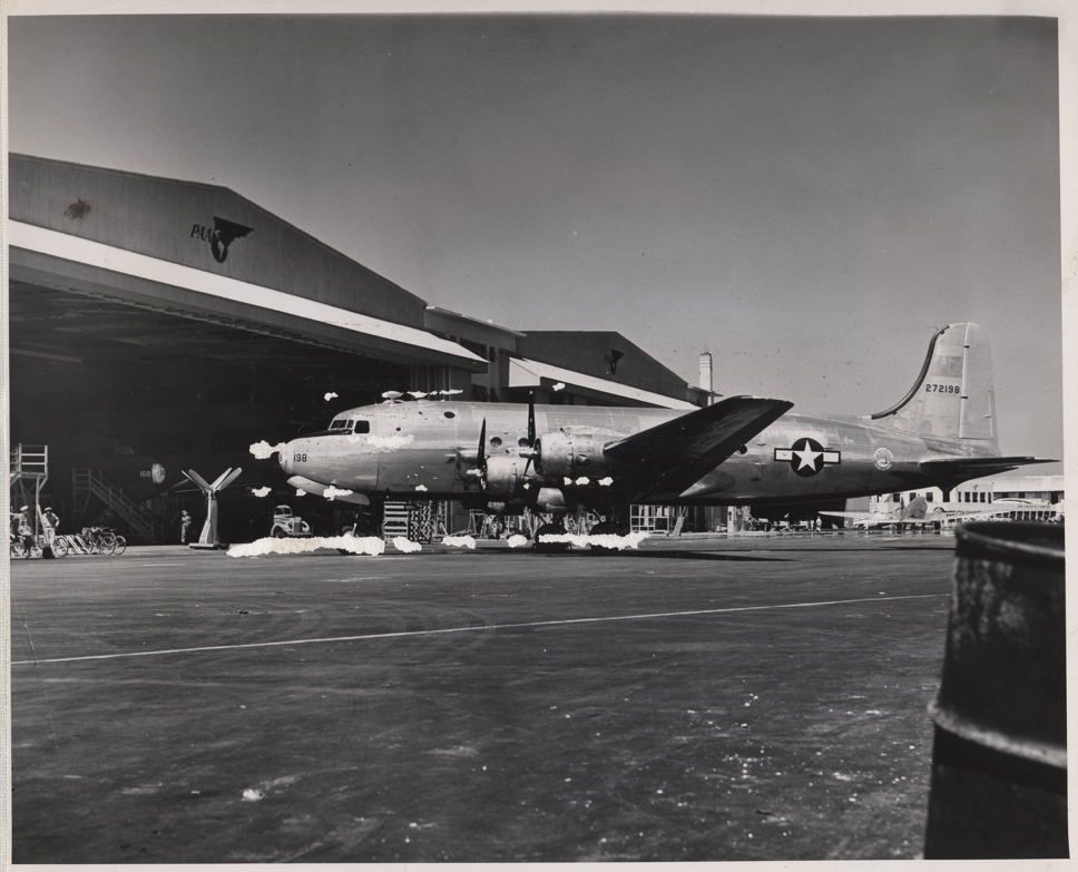 Air Transport Command C-54 at Pan Am's Miami facility (Courtesy of AeroArt).