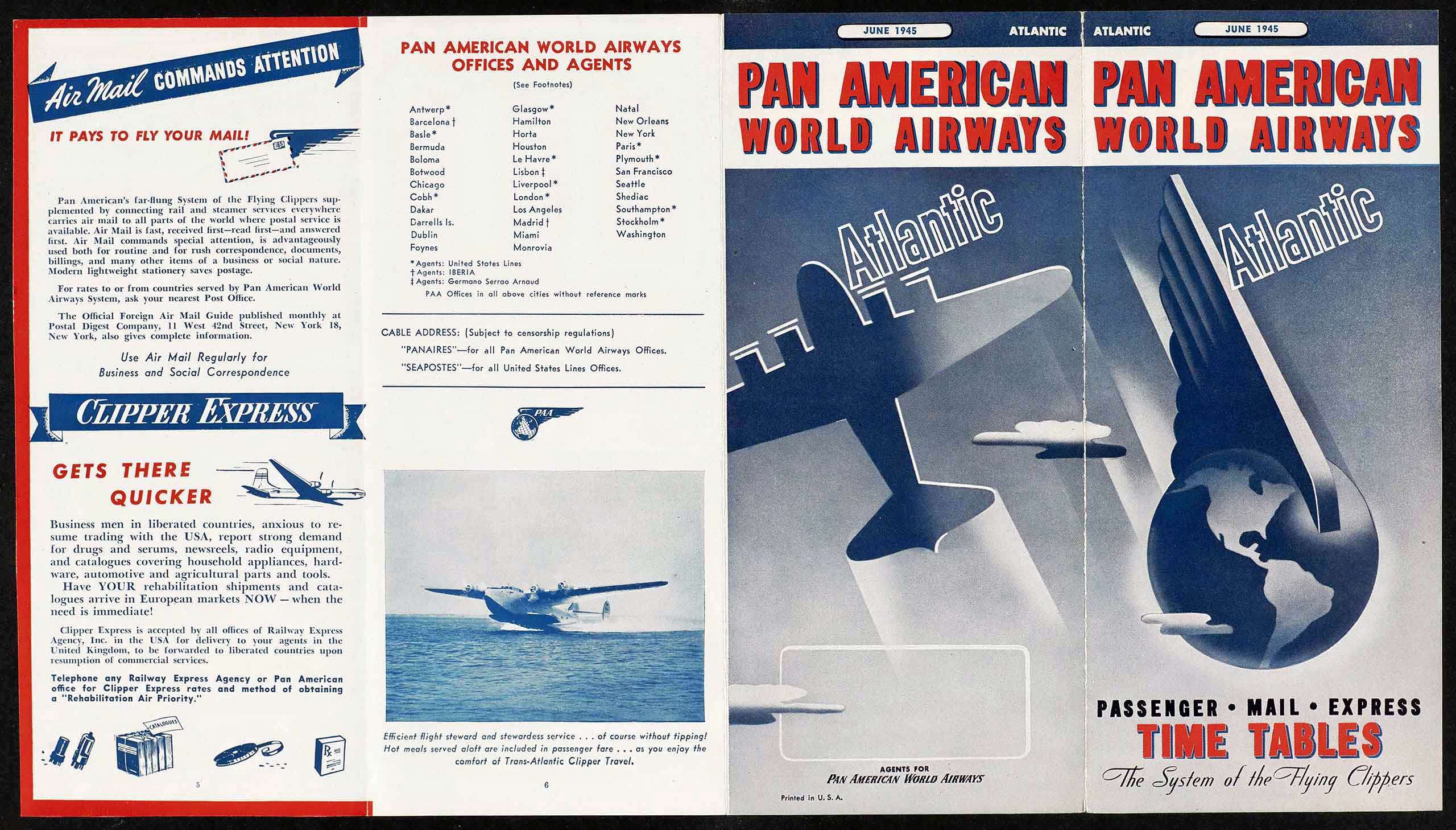 Pan American World Airways Time Table, Atlantic, June 1945 (University of Miami Special Collections).