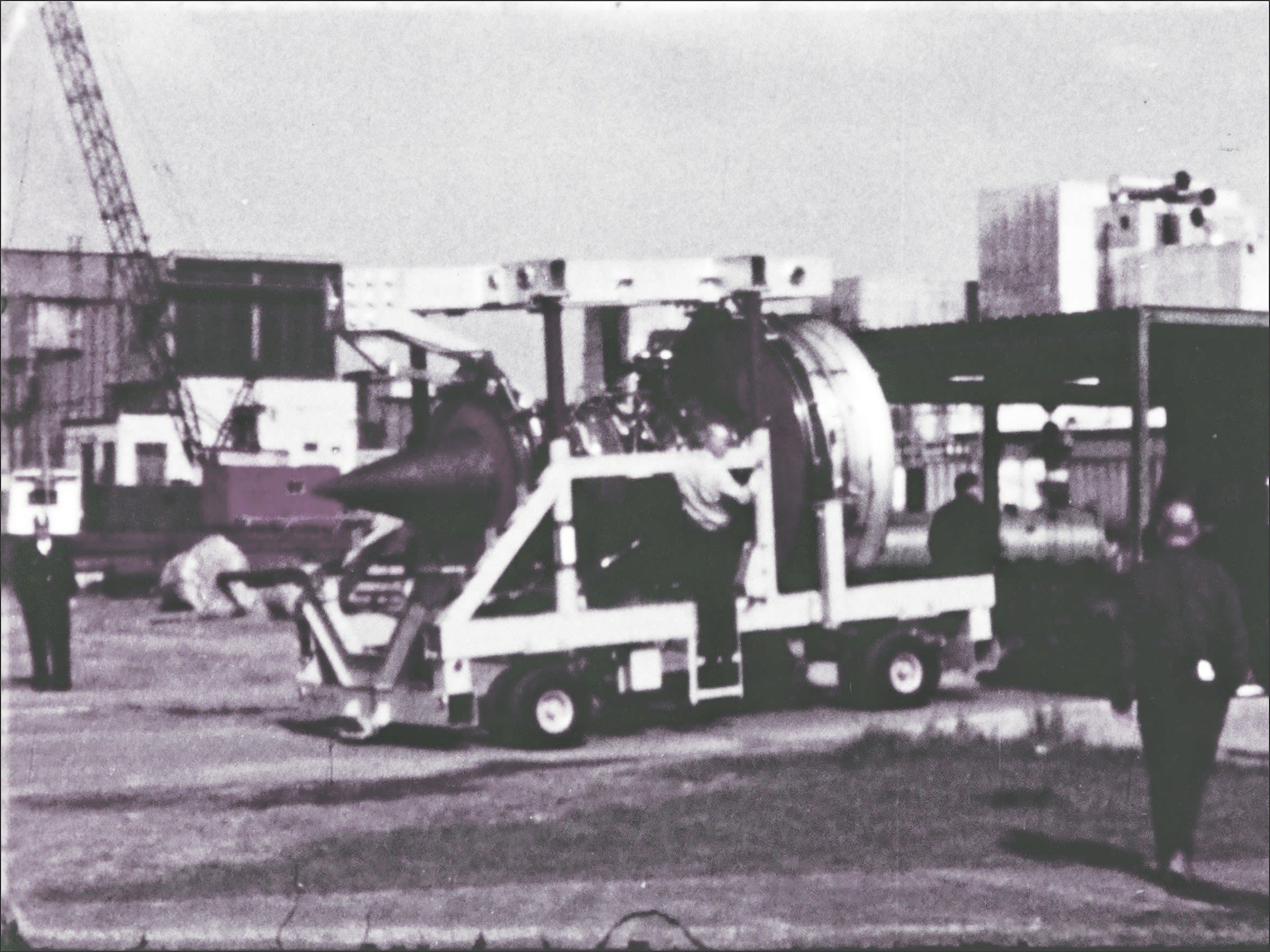 Moving the engine to the factory (Pan Am Historical Foundation Film Collection).