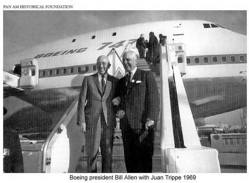 On the steps of the new B-747: Boeing President Bill Allen with Juan Trippe 1969
