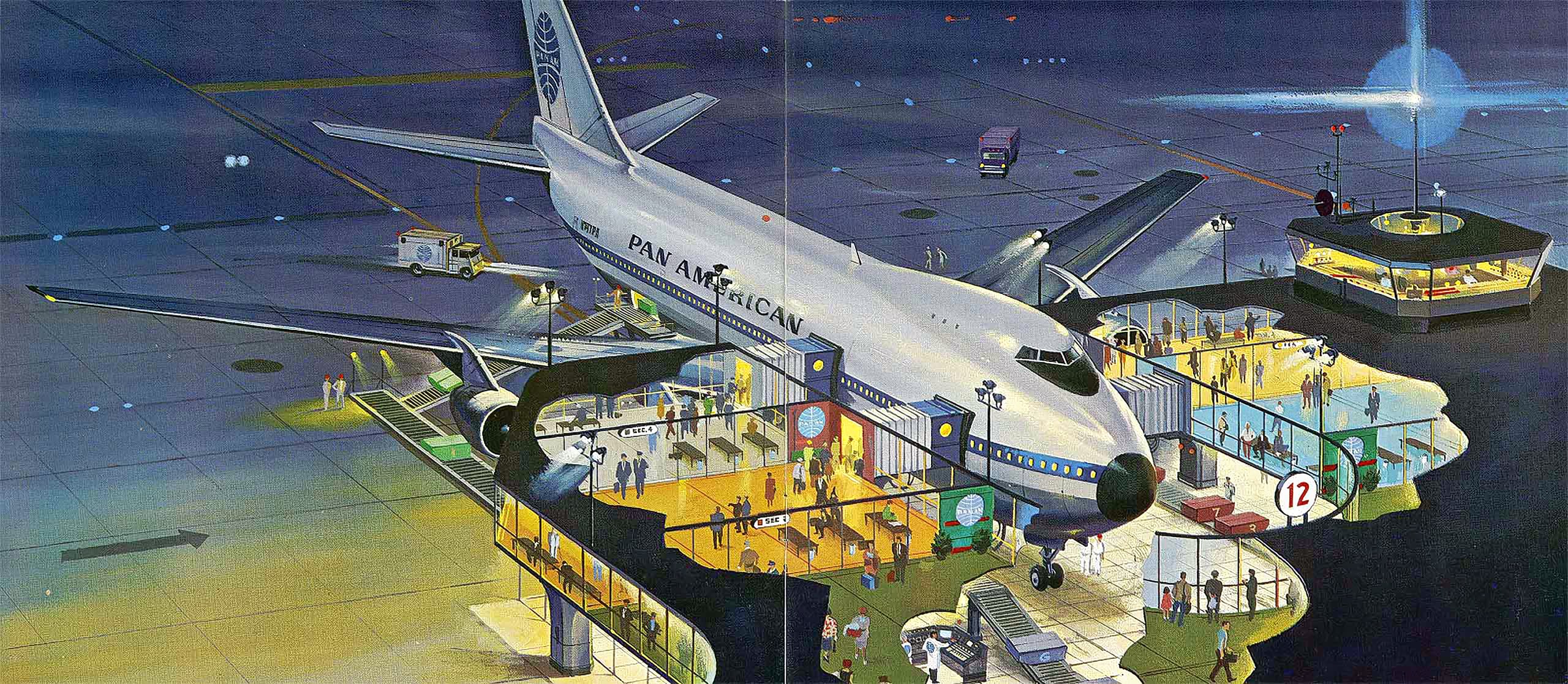 Concept illustration of 747 and terminal from Pan American World Airways 1966 Annual Report (Pan Am Historical Foundation).