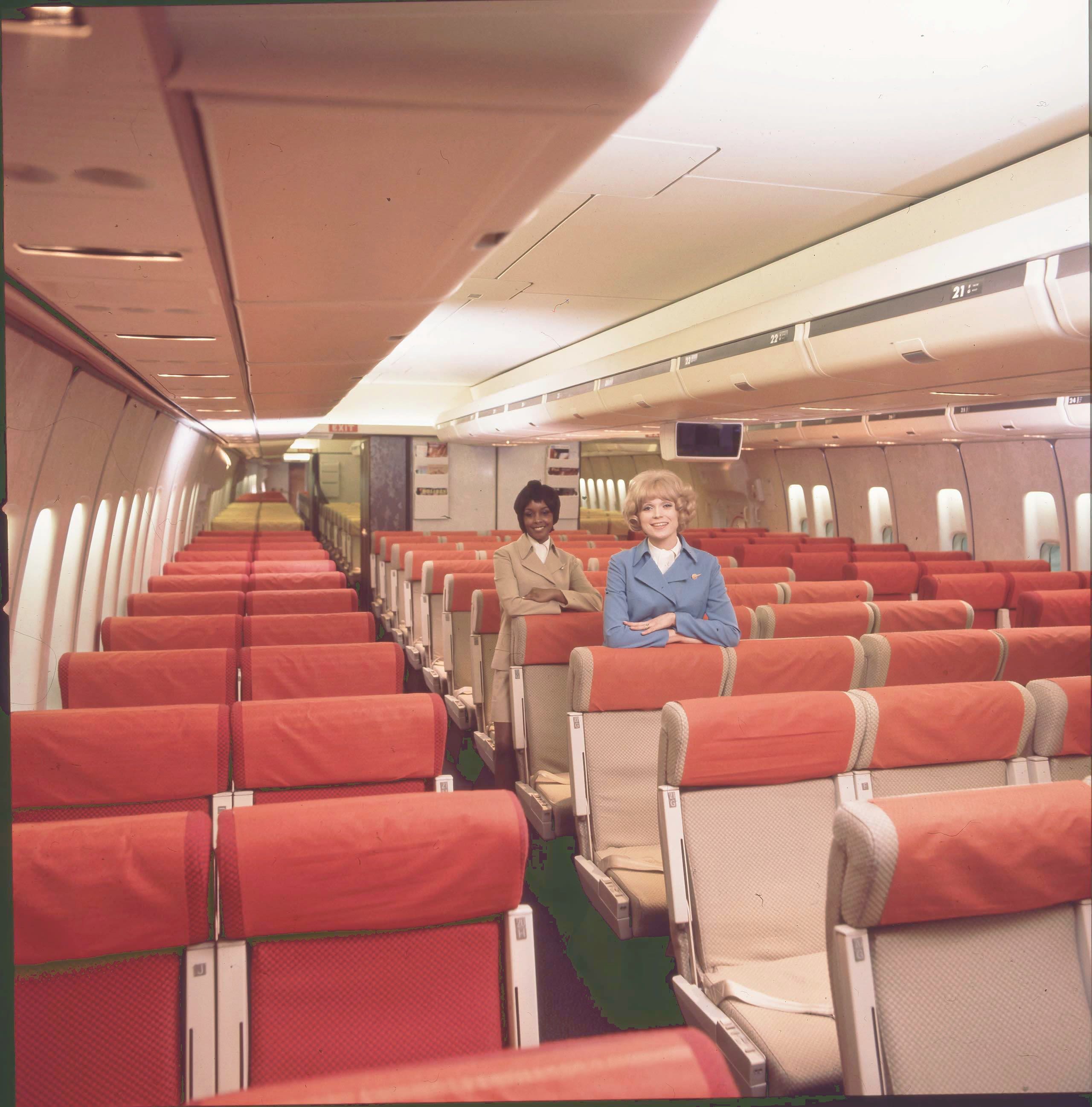 Boeing 747 Mockup: Seating arrangement red & tan (Courtesy AeroArt International Collection).