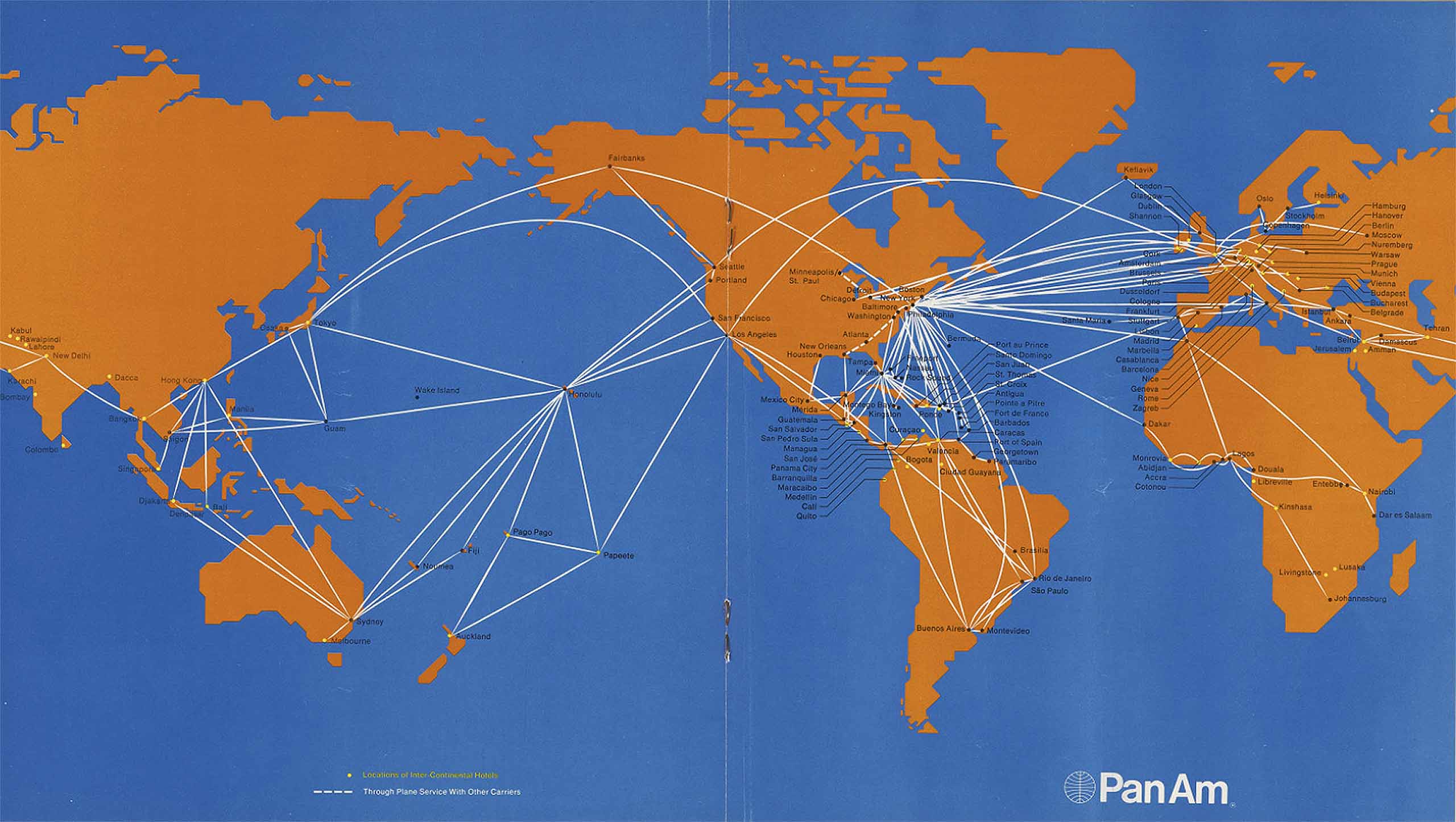 Pan Am Route Map from Timetable, Feb/Mar/Apr 1972, pp 28-29 (Courtesy University of Miami Special Collections).