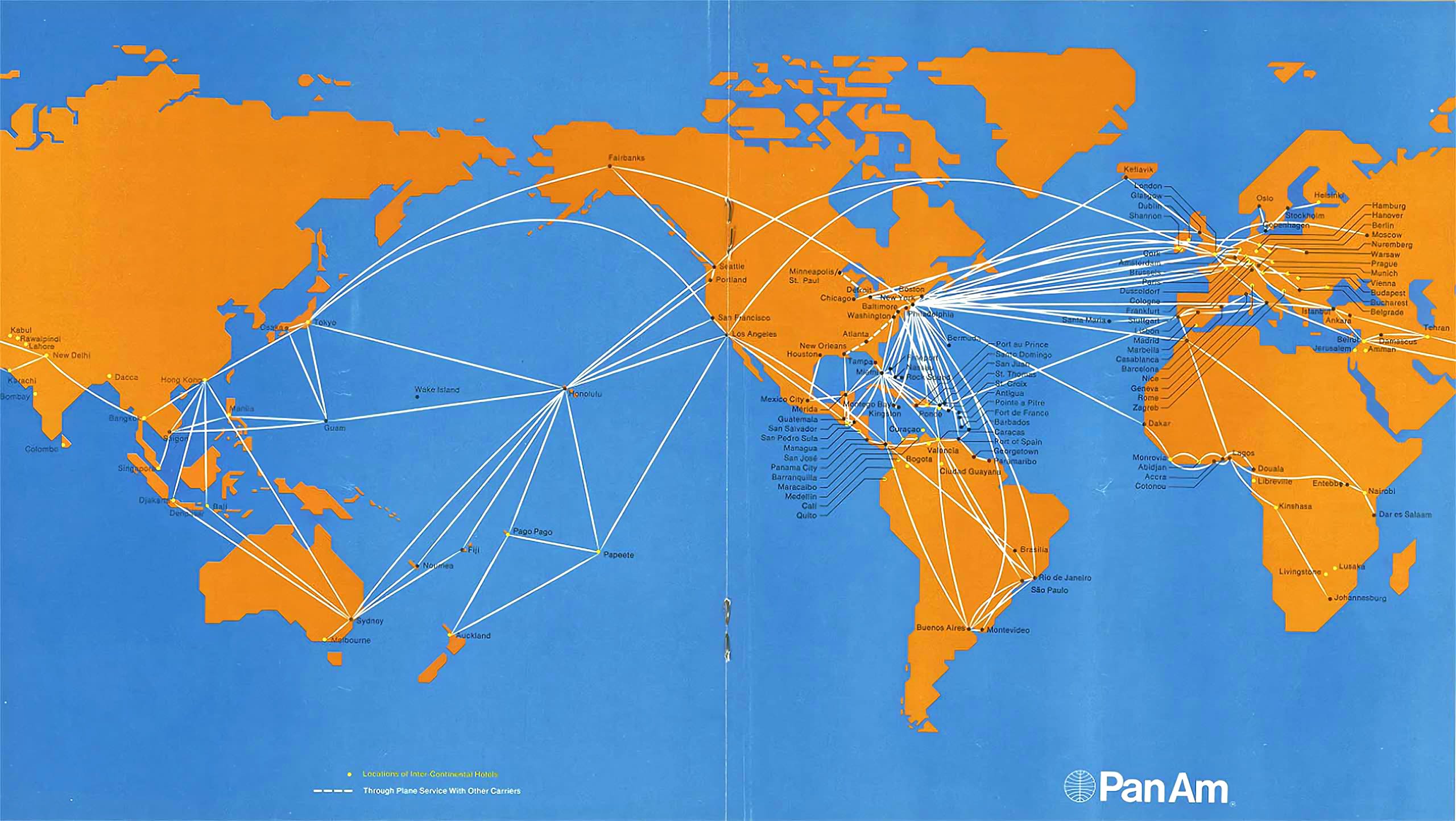 Pan Am Route Map from Timetable, Feb/Mar/Apr 1972, pp 28-29 (Courtesy University of Miami Special Collections).