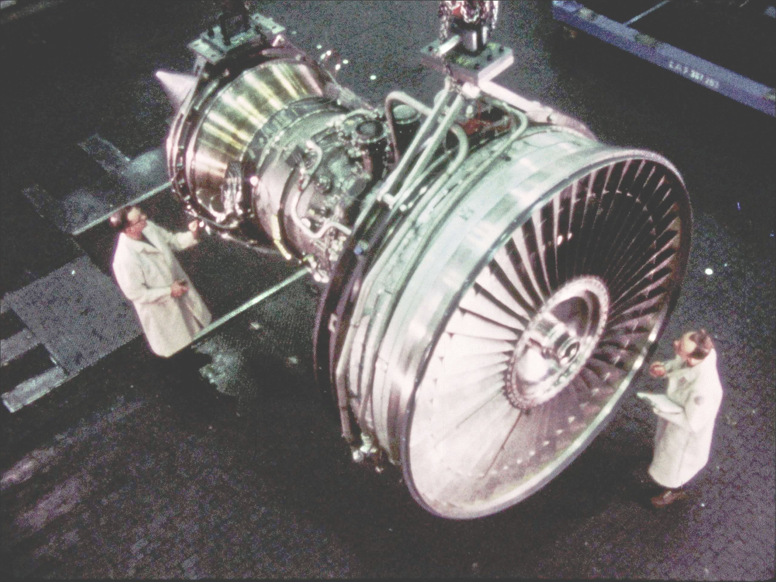 Frame from "The Superjet" showing JT9D startup (Pan Am Historical Foundation Film Collection).