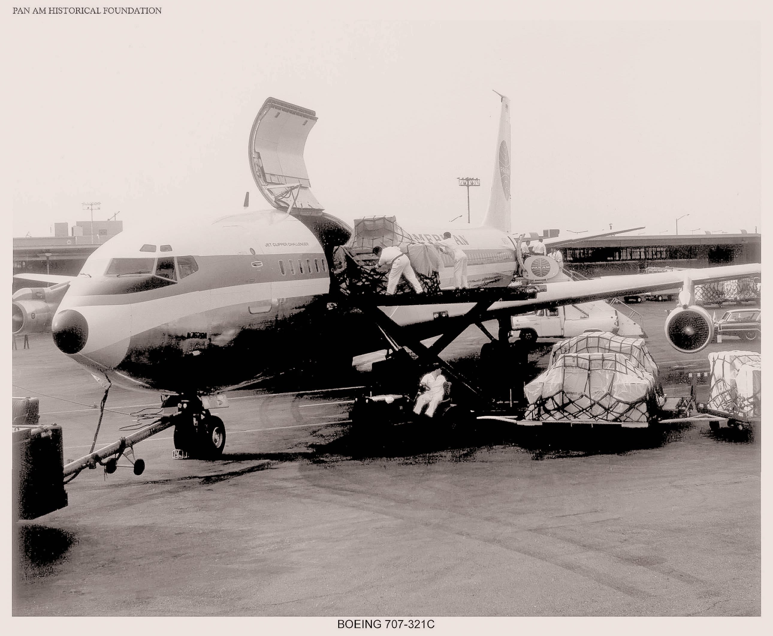 Pan Am's Boeing-707 Freighter "Clipper Challenger" with P&W JT3D engines (Pan Am Historical Foundation Collection).