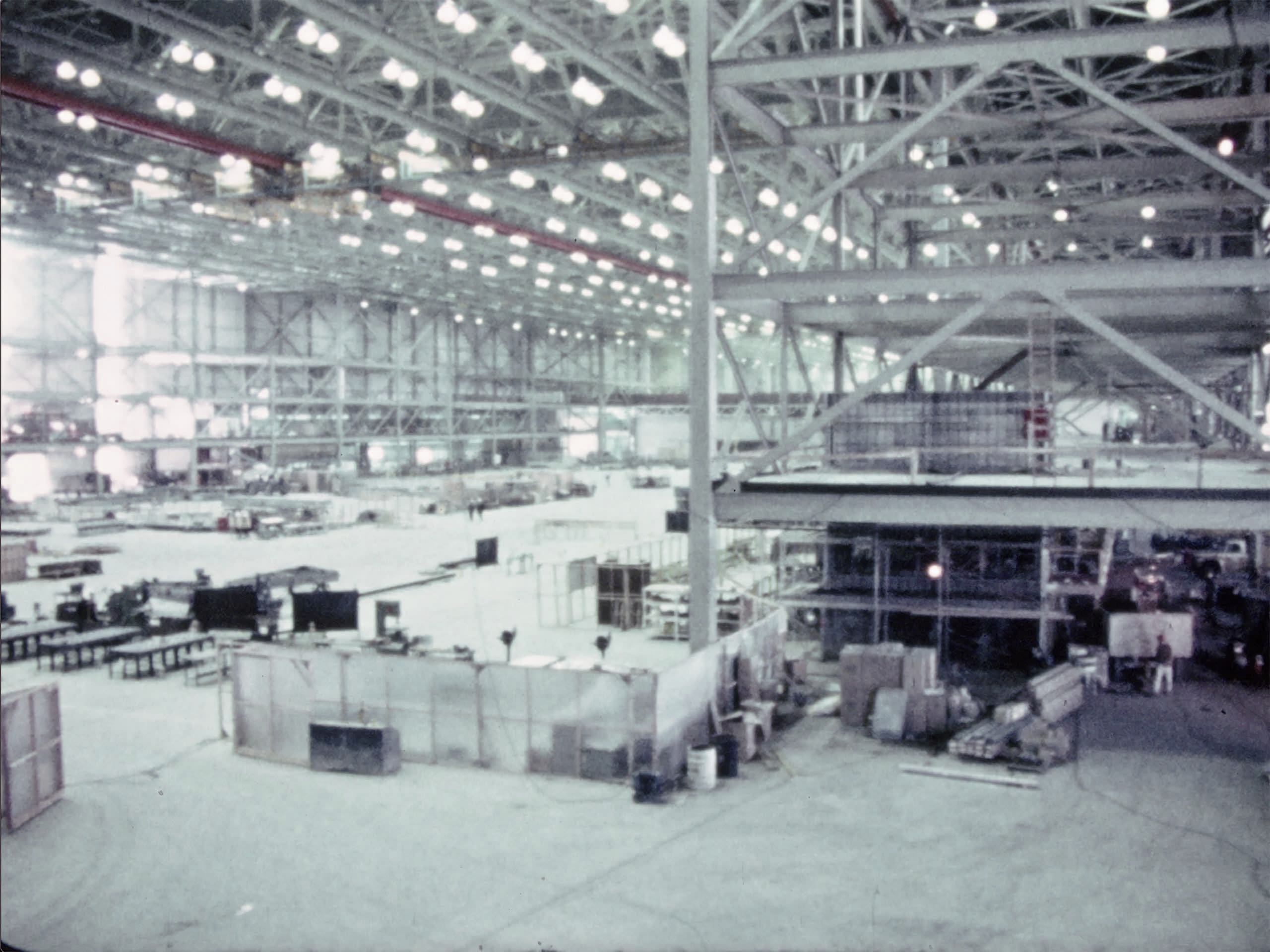 Frames of Interior of the Everett Factory being constructed (Pan Am Historical Foundation Film Collection).