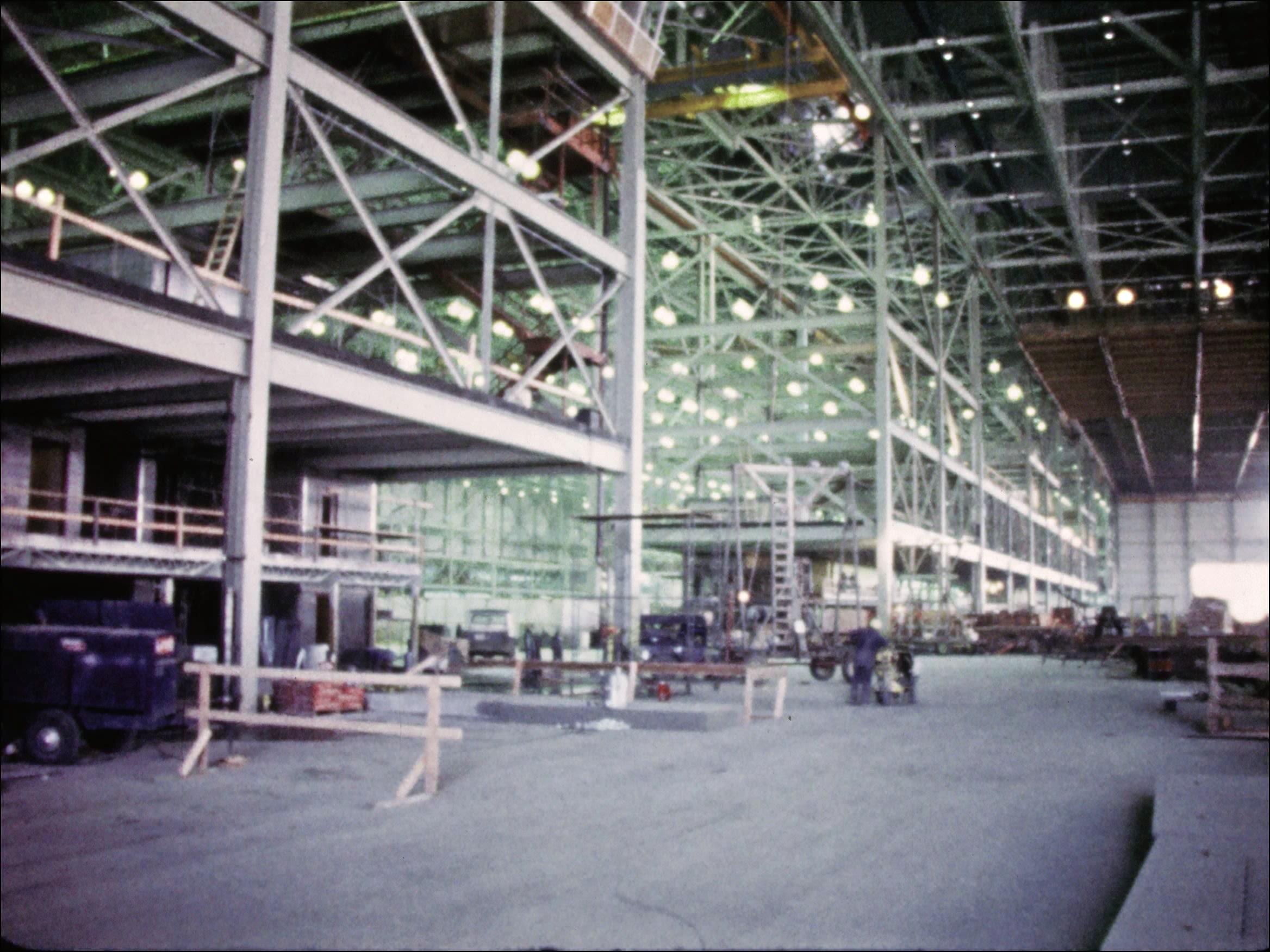 Frames of Interior of the Everett Factory being constructed (Pan Am Historical Foundation Film Collection).