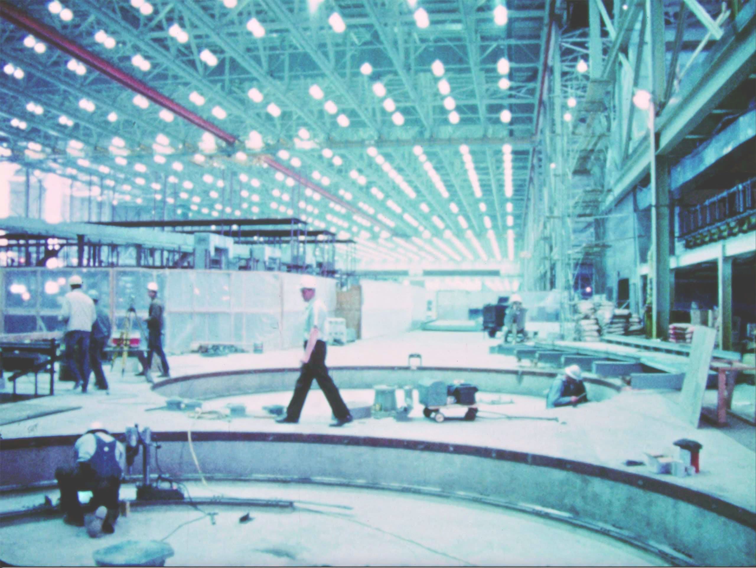 Frames of Interior of the Everett Factory being constructed (Pan Am Historical Foundation Film Collection).