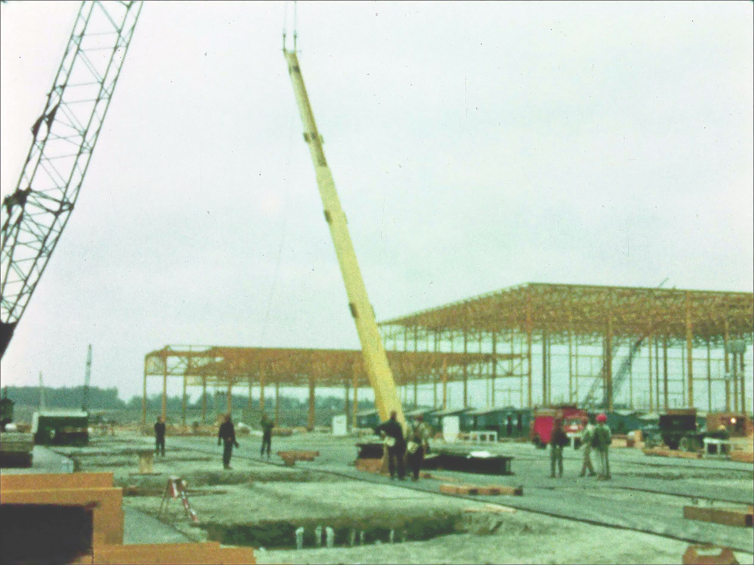 Building the factory frame at Everett (Pan Am Historical Foundation Film Collection).