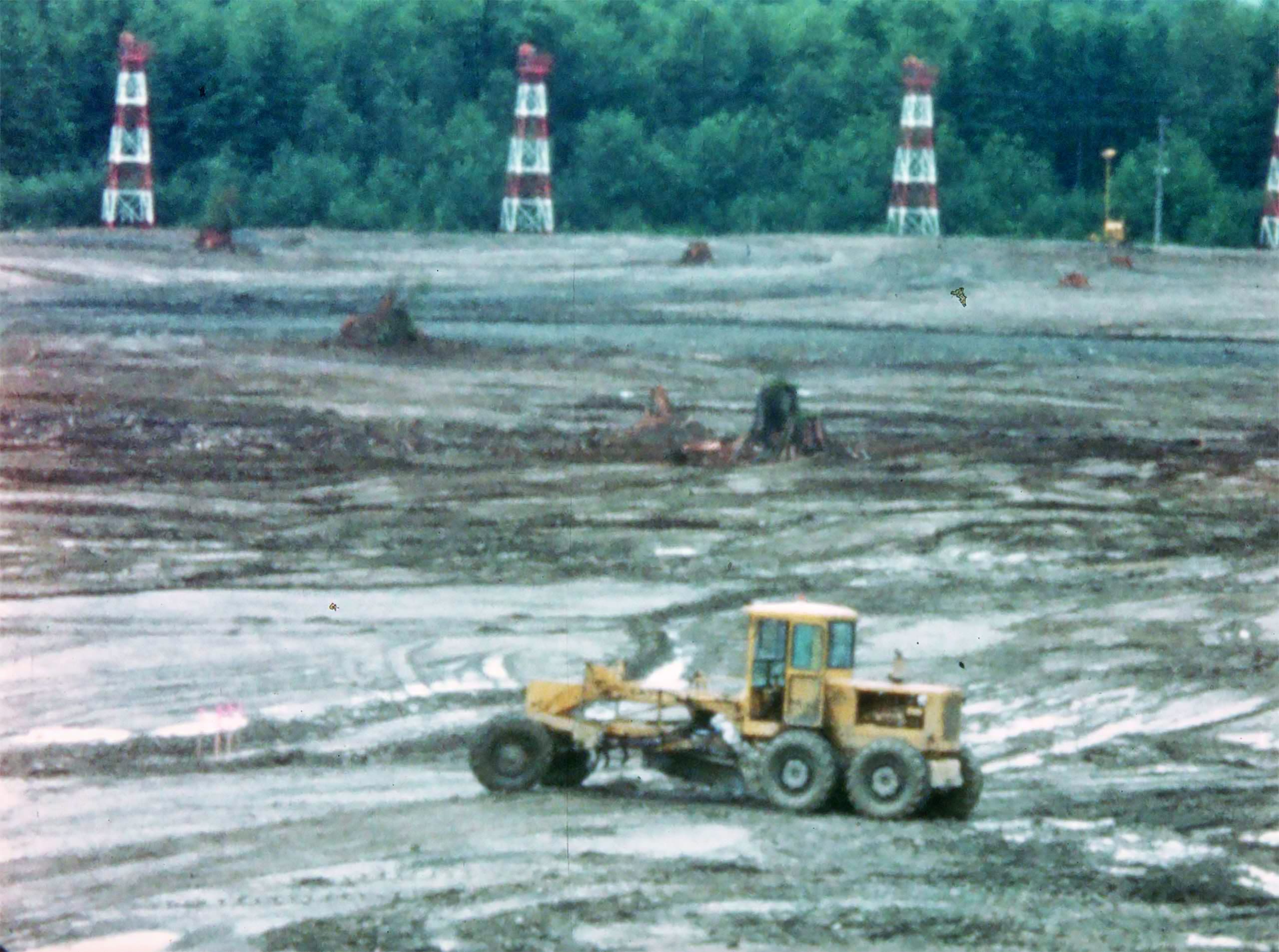 Clearing the land for Everett Factory construction (Pan Am Historical Foundation Film Collection).