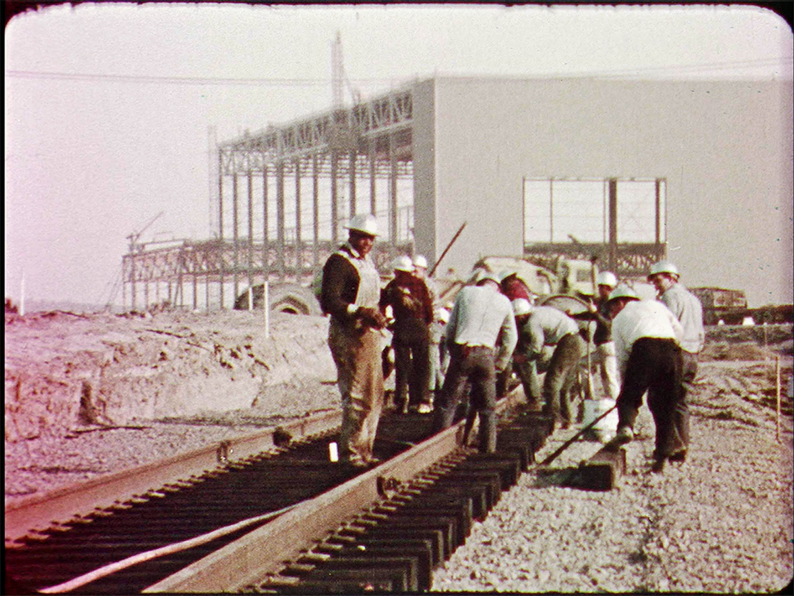 Laying down the tracks for "The Boeing and Lake Washington Railroad" at the Everett Factory.