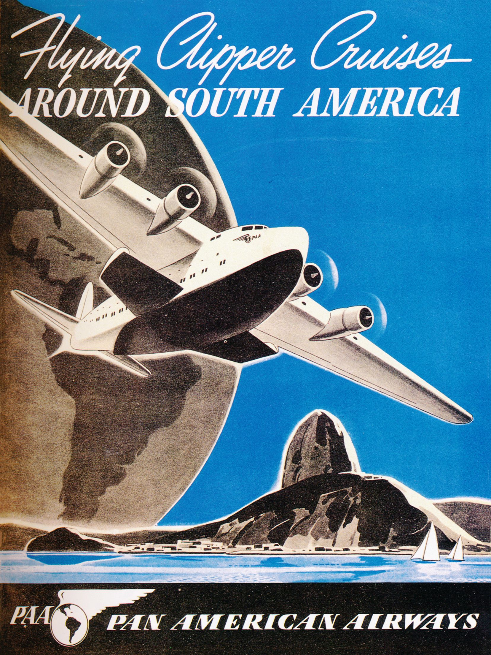 Ad circa 1940:  "Flying Clipper Cruises -- AROUND SOUTH AMERICA." Don Thomas Collection. 