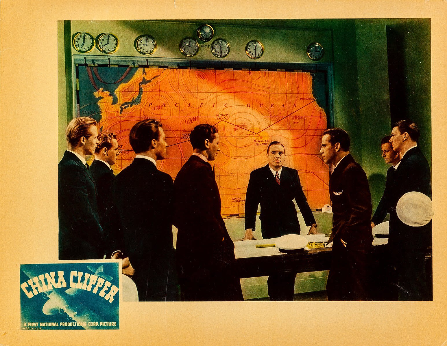 Photo: Lobby Card from the film "China Clipper," 1936. The movie starred Pat O"Brien, Ross Alexander, Beverly Roberts, Humphrey Bogart and Henry B. Walthall (Wikimedia Commons).