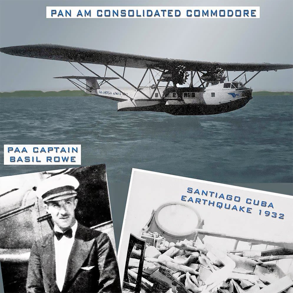 Photo: Pan Am Captain Basil Rowe, Consolidated Commodore and Santiago, Cuba Hurricane aid,1932