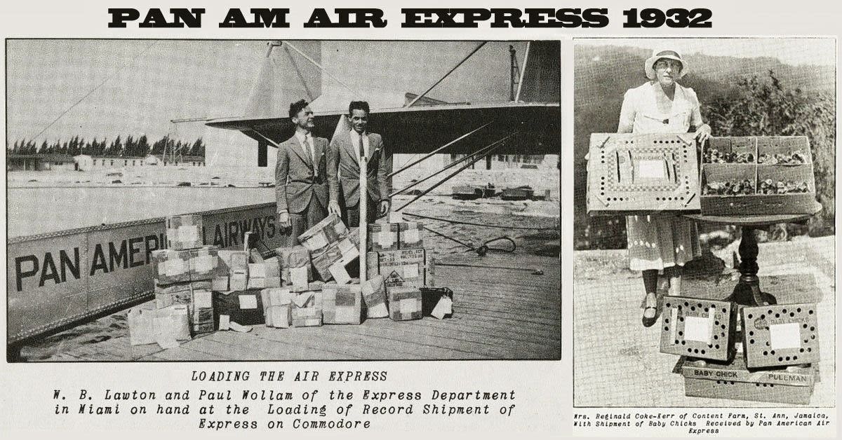 A Consolidated Commodore taking part in 1932 record Pan Am Air Express deliveries including baby chicks.