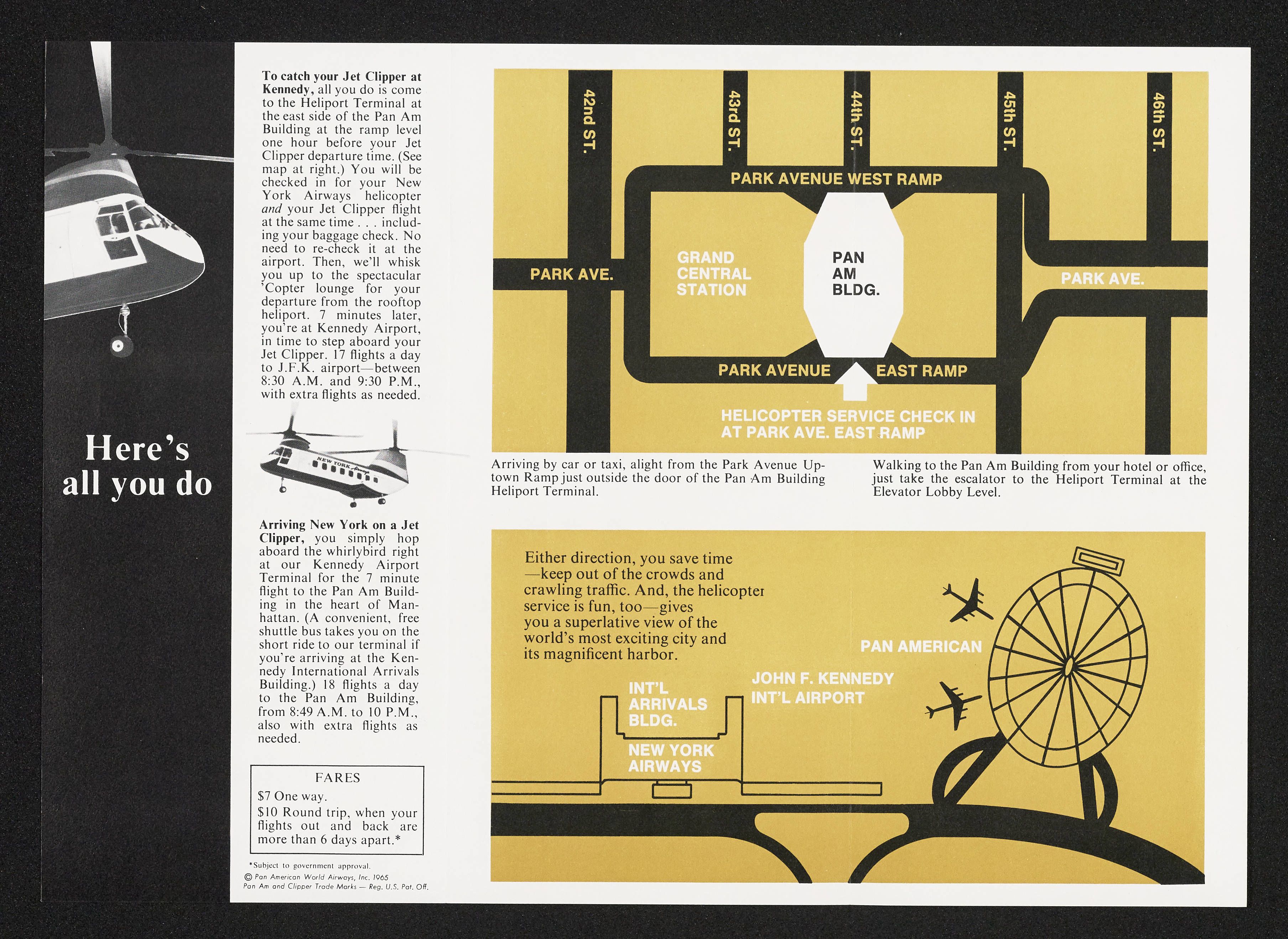 "Here's all you do," 1965 brochure interior with maps (University of Miami Special Collections, Pan American World Airways, Inc., records).