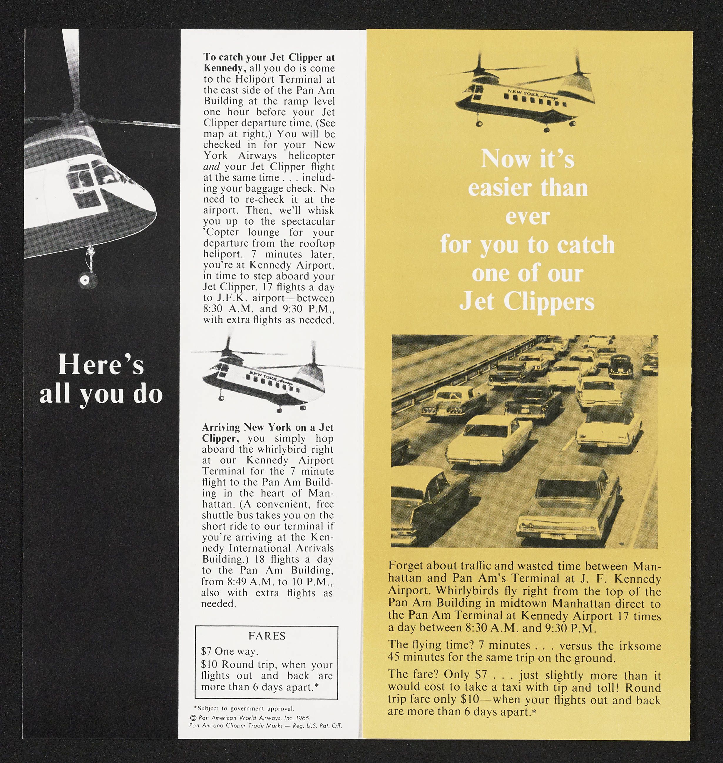 "Now it's easier than ever for you to catch one of our Jet Clippers," 1965 brochure interior (University of Miami Special Collections, Pan American World Airways, Inc., records).