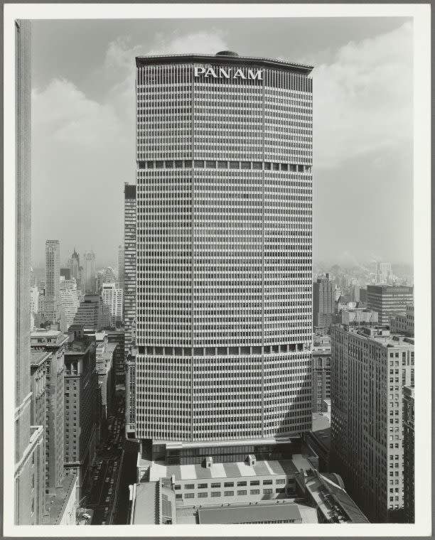 "200 Park Avenue - East 45th Street." The Pan Am Building overlooking Grand Central Terminal in 1963. Irma and Paul Milstein Division of United States History, Local History and Genealogy (Courtesy of the New York Public Library).