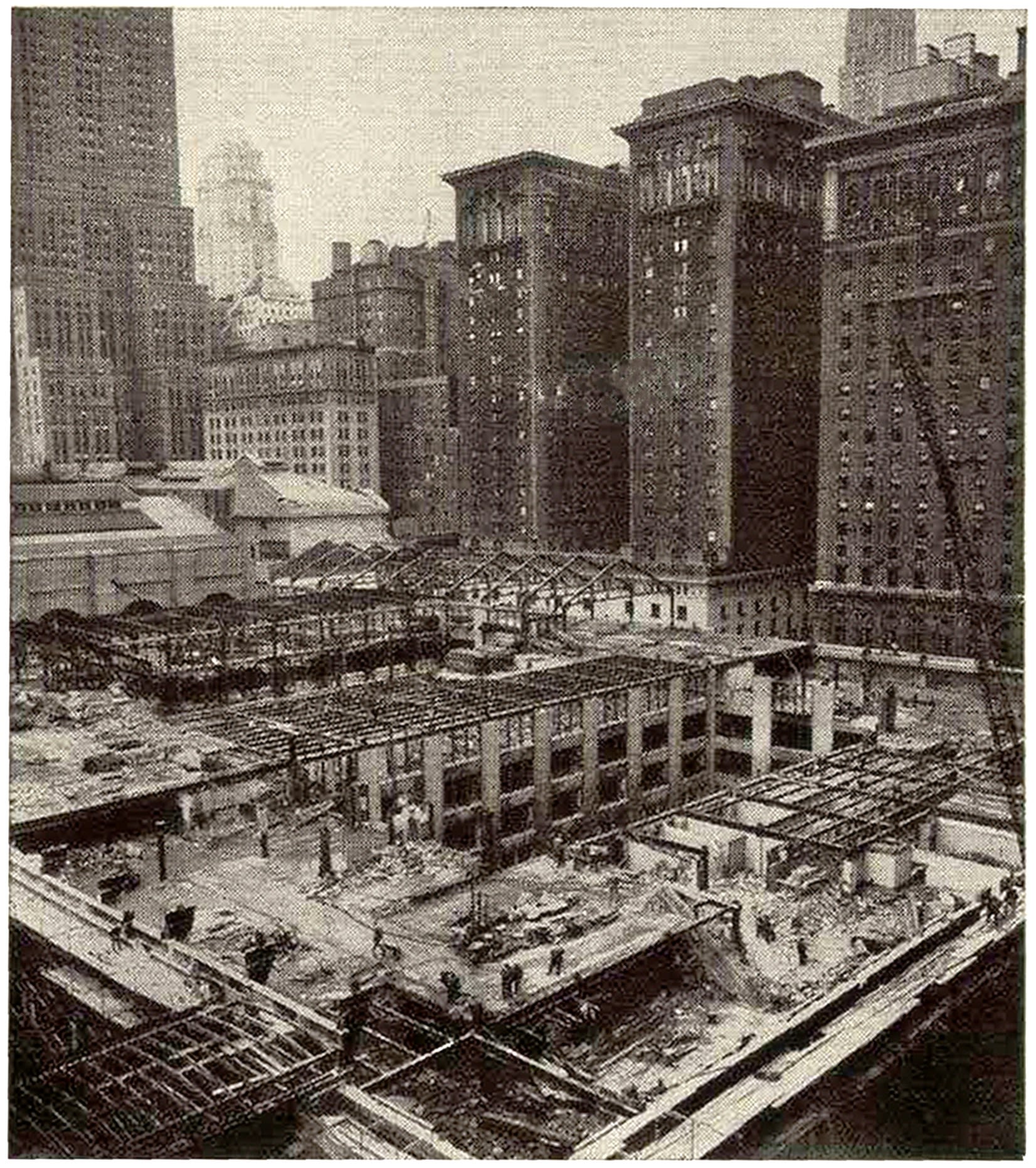 “COMING DOWN so new structure can rise on its site, old Grand Central Terminal Office Building is prey of demolition crews…”  "Headlight," December 1960 ( New York Central Railroad).