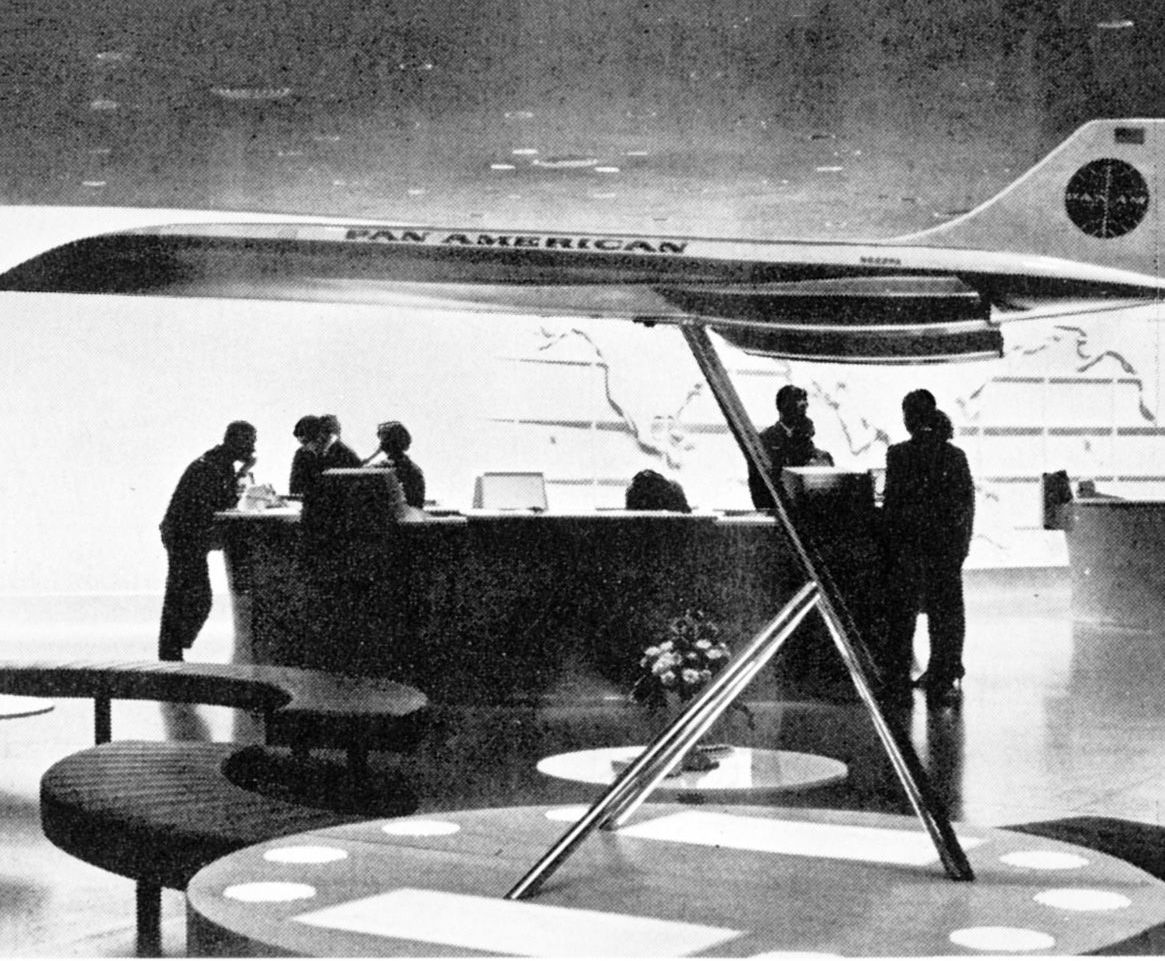 Photo: Pan Am Ticket Office Displays Supersonic Jet, 1964 Annual Report (PAHF Collection).